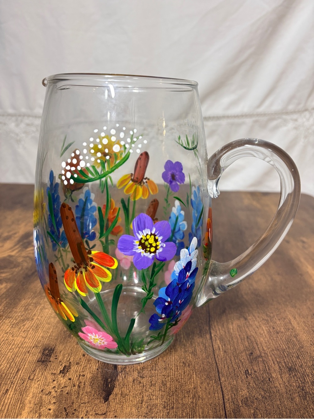 Royal Danube Hand-Painted Floral Crystal Pitcher - Colorful Wildflowers
